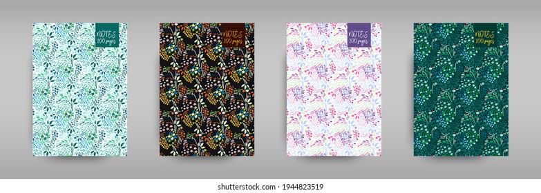 A set of covers for notebooks with small flowers and summer meadows. Cute layout for the women s and children s cover book, notebooks, brochures, school diary templates. Seamless pattern and mask used