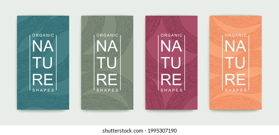Set of covers with pattern of organic lines and shapes. Natural hand painted linear design. Minimalistic trendy style. Vector graphics
