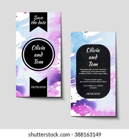 Set of covers for save the date watercolor card. Stock vector.