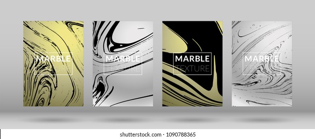 Set of Covers Silver and Gold Marble Texture. Gradient Vector Marble. Silver Textured Cool Cover, Party Flyers, Business Card, Poster Design, Futurist Title Page.

