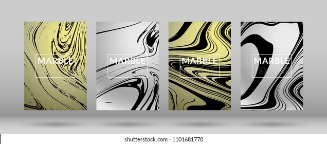 Set of Covers Silver and Gold Marble Texture. Gradient Vector Marble. Silver and Gold Textured Cool Cover, Party Flyers, Business Card, Poster Design, Title Page.

