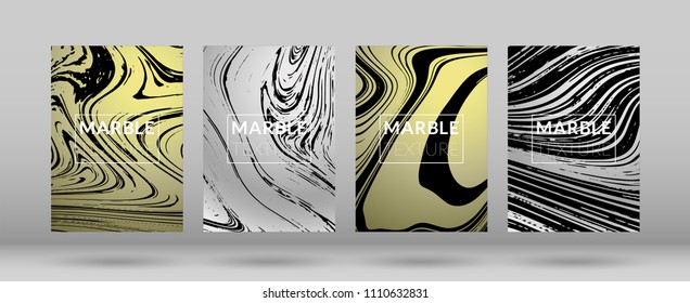 Set of Covers Silver and Gold Marble Texture. Gradient Vector Marble. Marble Textured Cool Cover, Party Flyers, Business Card, Poster Design, Futurist Title Page.


