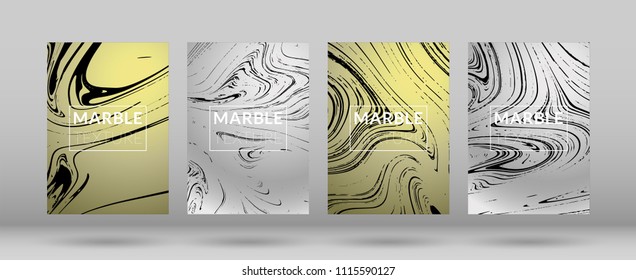 Set of Covers Silver and Gold Marble Texture. Gradient Vector Marble. Silver Textured Cool Cover, Party Flyers, Business Card, Poster Design, Futurist Title Page.

