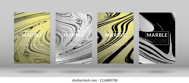 Set of Covers Silver and Gold Marble Texture. Gradient Vector Marble. Silver and Gold Textured Cool Cover, Party Flyers, Business Card, Poster Design, Title Page.

