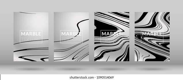 Set of  Covers with Silver Marble Texture. Ink Splash. Colorful Fluid. Poster, Brochure, Invitation, Simple Design Presentation, Cover Book, Magazine Cover, Catalog, Sale, Announcement. Size A4. 
