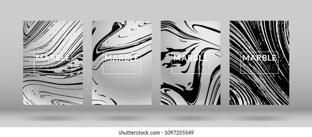 Set of  Covers with Silver Marble Texture. Ink Splash. Colorful Fluid. Marble Textured Cool Cover, Party Flyers, Business Card, Poster Design, Futurist Title Page.

