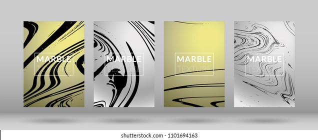 Set of  Covers with Silver Marble Texture. Gradient Vector Marble. Silver and Gold Textured Cool Cover, Party Flyers, Business Card, Poster Design, Title Page.

