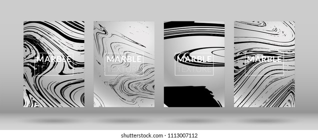 Set of  Covers with Silver Marble Texture. Gradient Vector Marble. Marble Textured Cool Cover, Party Flyers, Business Card, Poster Design, Futurist Title Page.

