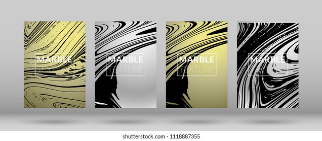 Set of  Covers with Silver Marble Texture. Gradient Vector Marble. Marble Textured Cool Cover, Party Flyers, Business Card, Poster Design, Futurist Title Page.


