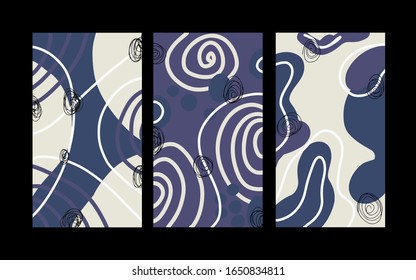 Set of covers for social networks. A collection of vertical blanks for stories. Abstract pattern in scandinavian style. Stock vector illustration.