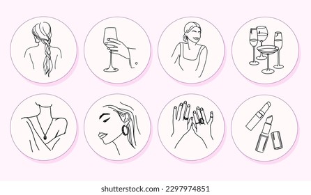 Set of covers for social networks. Vector illustration of elegant female bodies in trendy linear style. Beauty logo for a women's blog.