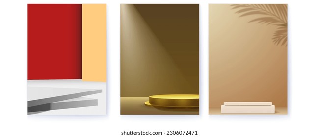Set of covers with studios for product display and presentation. Abstract background.