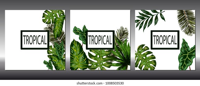 Set of covers with tropical leaves. - Shutterstock ID 1008503530