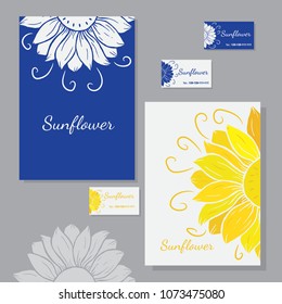 set of covers in two colors. Can be used for folders, notebooks with a picture of a sunflower.