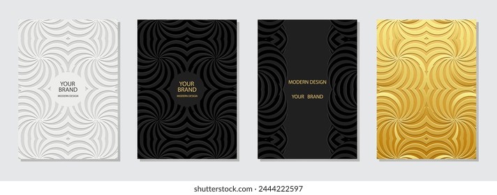 Set of covers, vertical templates. Abstract collection of relief, geometric backgrounds with ethnic 3D patterns. Doodling, handmade, boho. Vintage exoticism of the East, Asia, India, Mexico, Aztec