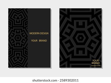 Set of covers, vertical templates. Collection of relief, geometric 3D backgrounds, embossing. Greek meander style. Ethnic ornaments and patterns of the East, Asia, India, Mexico, Aztec, Peru.