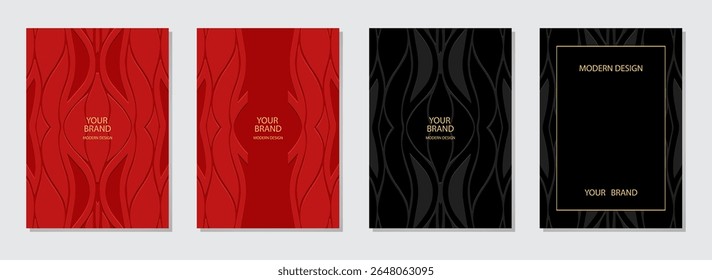 Conjunto de cubiertas, Plantillas de Vertical. Colección de fondos geométricos con patrón abstracto étnico. Mandala, arabescos, logo. Ornamentos en relieve 3D, estilo hecho a mano del este, Asia, India, México.