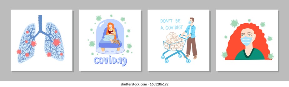 set of covid 19 hand drawing symbols, coronavirus quarantine object and people, china pathogen respiratory influenza covid virus cells, vector illustration collection