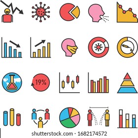 Set of covid 19 virus chart report icon, Flat vector illustration, Economy down, Effect