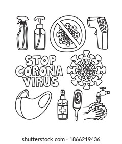 set of covid doodle line over white background vector illustration design