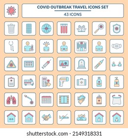 Set Of Covid Outbreak Travel Colorful Icon Or Symbol.