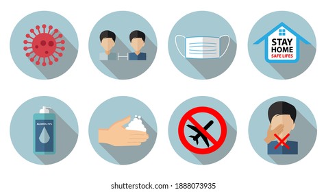 set of covid-19 outbreak situations flat icons vector illustrations