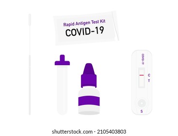 set of covid-19 rapid antigen test kit ATK vector set isolated on plane background