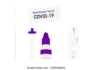 conjunto de kit de prueba de antígeno rápido covid-19 conjunto de vector ATK aislado en el fondo del plano