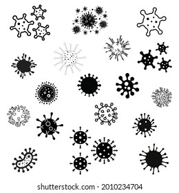 Set of covid-19,virus,germ,corona virus silhouette isolated on a white background