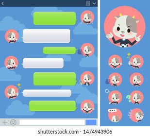 A set of cow boy with expresses various emotions on the SNS window.There are variations of emotions such as joy and sadness.It's vector art so it's easy to edit.