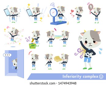 A set of cow boy on inferiority complex.There are actions suffering from smell and appearance.It's vector art so it's easy to edit.
