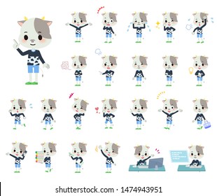 A set of cow boy with who express various emotions.There are actions related to workplaces and personal computers.It's vector art so it's easy to edit.
