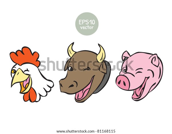 牛の鶏豚の漫画を描く のベクター画像素材 ロイヤリティフリー