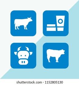 set with cow, cream and cow silhouette vector icons for web and mobile app