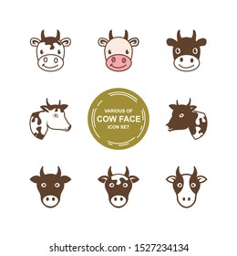 Set of cow face with different outline design, cute, adorable and lovely face