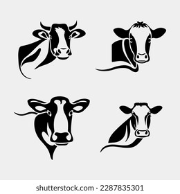 set of cow face logo vector design idea