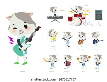 A set of cow girl playing rock 'n' roll and pop music.There are also various instruments such as ukulele and tambourine.It's vector art so it's easy to edit.
