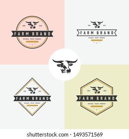 set of Cow head emblem logo vector