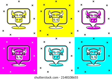 Establece el icono de la cabeza de vaca aislado en el fondo del color.  Vector