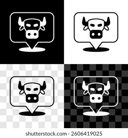 Set Cow head icon isolated on black and white, transparent background.  Vector