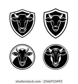 Set of Cow head logo icon vector silhouette.