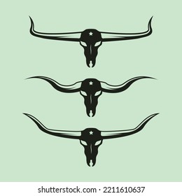 set of cow head longhorn silhouette vector symbol illustration design, long horn head design