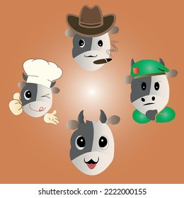 Set of Cow Jobs Icon Emoji Design