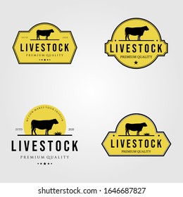 Set Of Cow Livestock Logo Vintage Vector Illustration Design