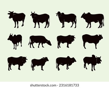Set of cow silhouette vector collection