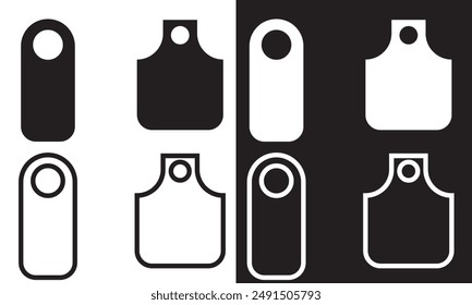 Set of Cow Tags icons. Ear tag signs beefs symbols. Ear tags for cattle. Black linear identification editable stock for farm animals on white and black background. Earmark mockup for livestock. EPS 10