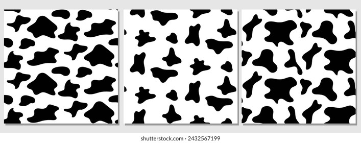 Set of cow texture pattern seamless isolated on white background. Vector Illustration
