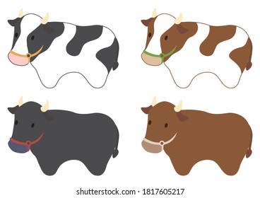 Un conjunto de decoraciones de zodiaco de vaca. Ilustración del vector