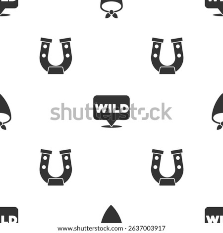 Set Cowboy bandana, Pointer to wild west and Horseshoe on seamless pattern. Vector