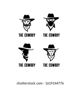 set of cowboy bandit head logo icon design 